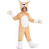 Plush Corgi Costume for Toddlers - Kid's Hooded Dog Jumpsuit for Halloween - Child Corgi Cosplay Outfit