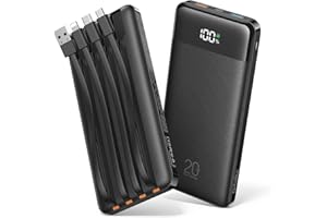 Orfeika 20000mAh Power Bank Fast Charging, Portable Charger with 4 Built-in Cables & 6 Outputs, 20W PD USB C Battery Pack Compatible with iPhone 16/15, Galaxy, Android, iPad & More (Travel Essential)
