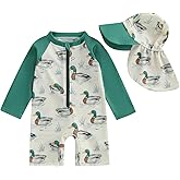 KMBANGI Toddler Baby Boy Mallard Swimsuit Kids Rash Guard Long Sleeve One Piece Bathing Suit Duck Hunting Swimwear with Hat
