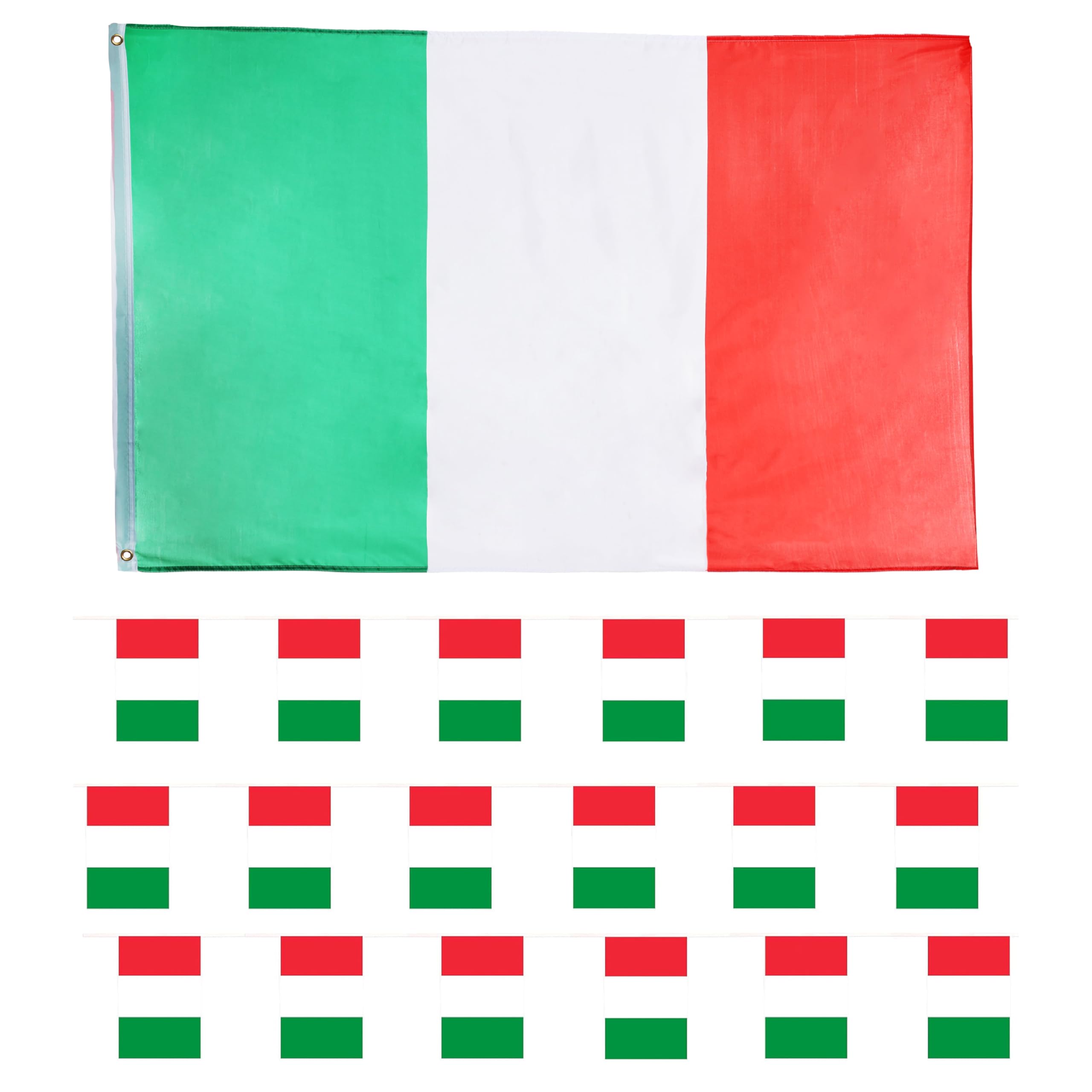 Eurovision Italy Flag Bunting and Flag Set – 10m (30ft) all-weather bunting with 20 flags + 5ft x 3ft large flag with grommets – perfect for football, rugby, parties & events.