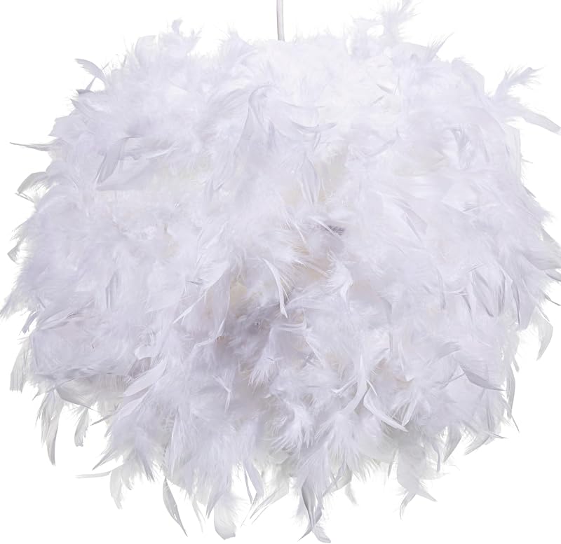 Klass Home Collection 40cm White Feather Light Shade Pendant Ceiling Lamp