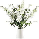 ICBOX 8PCS White Artificial Delphinium Flowers with Clematis Greenery Long Stem Flowers 29.5" Larkspur Artificial Flowers for Wedding Centerpieces Silk Flowers for Home Decor Indoor (White)