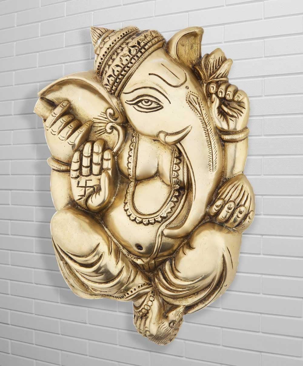 Aone India Ganesha Wall Hanging Decor 11" - Golden Finish