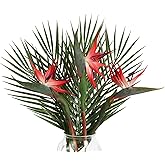 Fqueelvys Bird of Paradise Artificial Plant Combo Palm Leaves,Faux Bird of Paradise Plant with Artificial Palm Leaves for Wedding Garden Office Home Indoor and Outdoor Decor(Red)