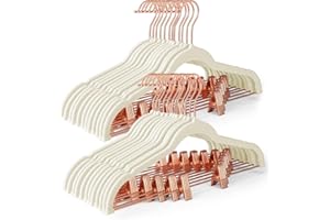 HOUSE DAY Velvet Skirt Hangers 24 Pack, Non Slip Pants Hangers with Rose Gold Clips, Slim Hanger with Clips, Velvet Clip Hang