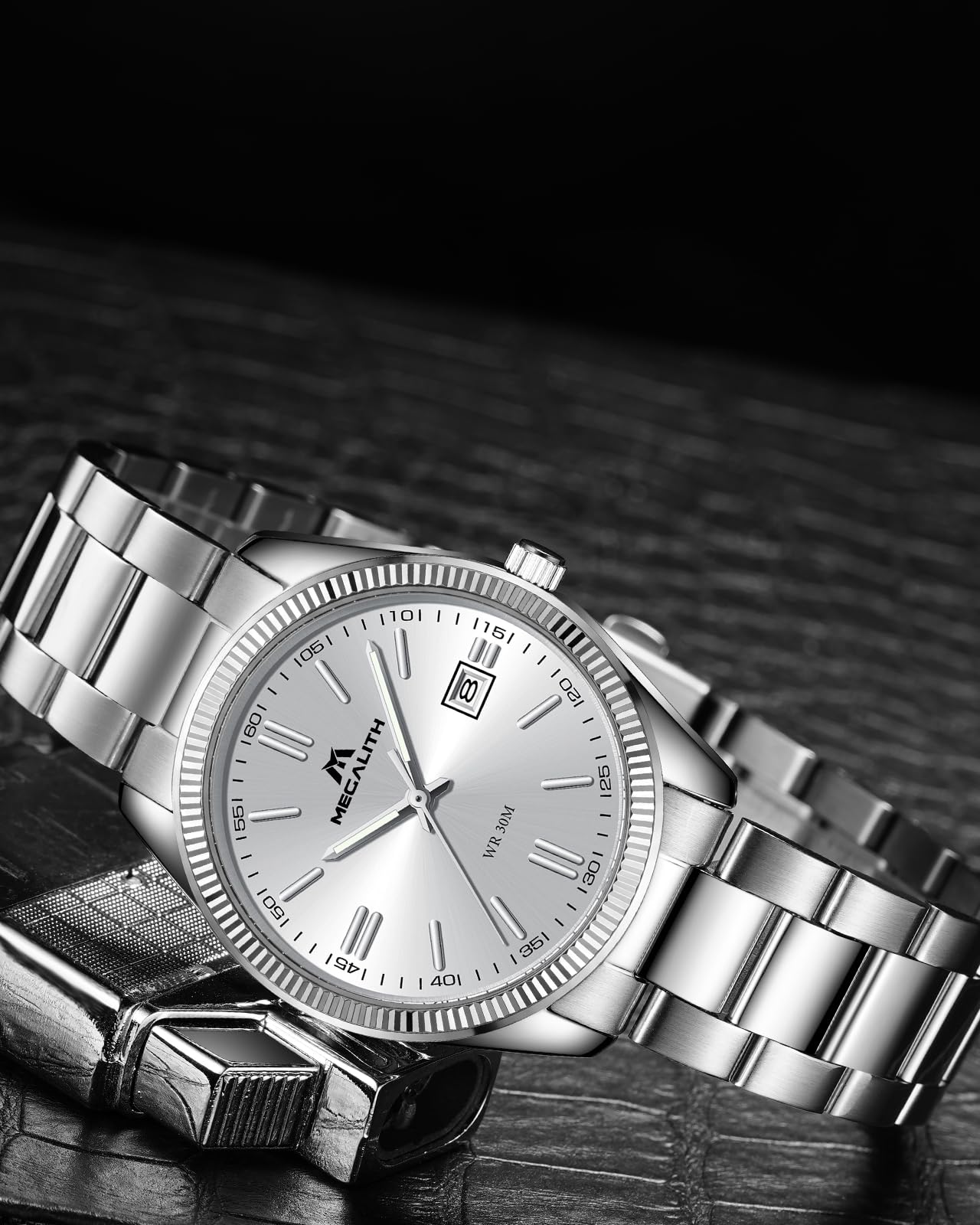 MEGALITH Uhren Herren Edelstahl Armbanduhr: Silber Wasserdicht Analog Herrenuhren - Klassisch Einfach Design Uhr mit Datum Leuchtend - Geschenke für Business Lässig Männer 8