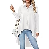 OPOIPIN Women's Button Down Asymmetrical Hem Collar V Neck Long Sleeve Blouse Top