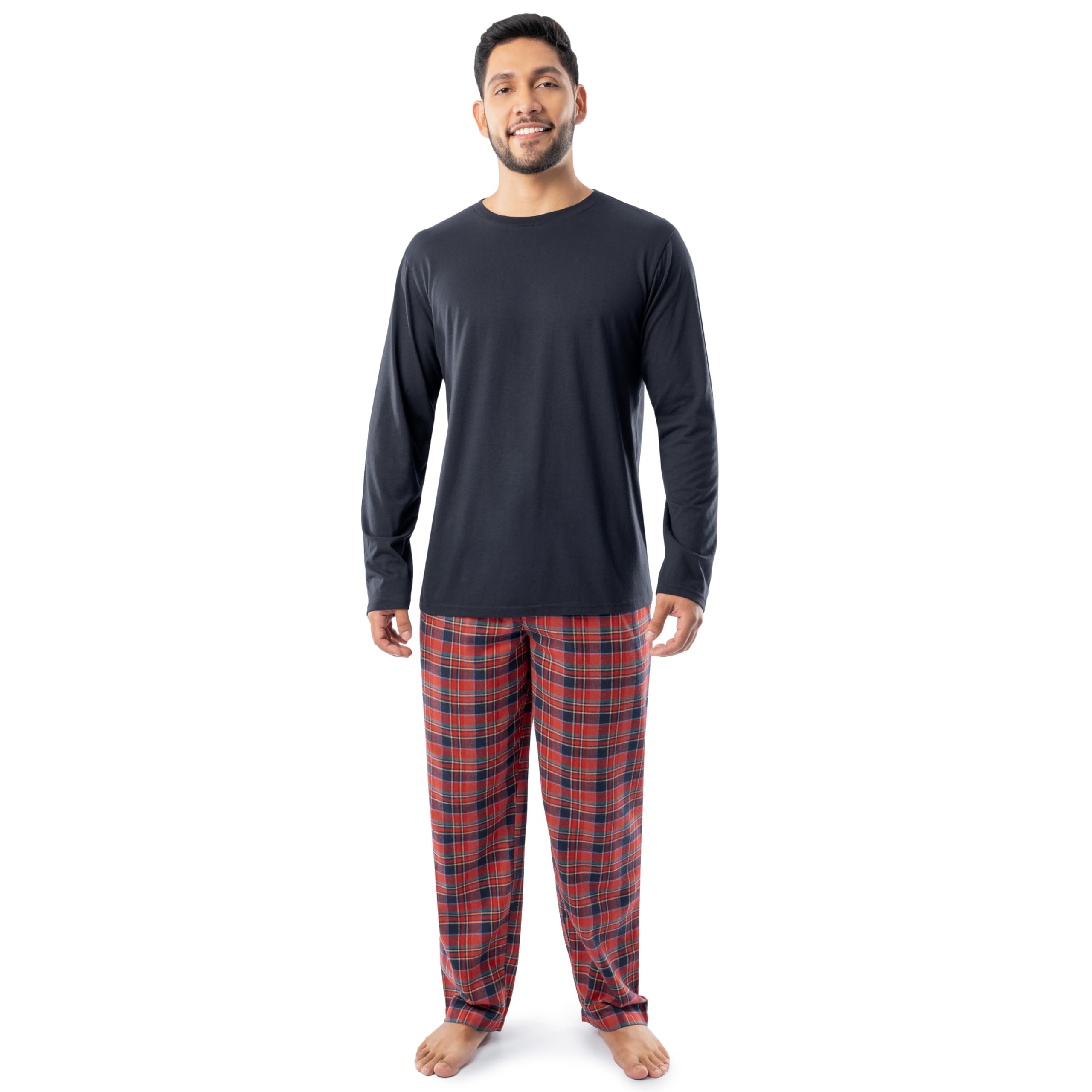 Fruit of the Loom Men's Jersey Knit Top and Flannel Pant Pajama Sleep Set, Navy/Red Plaid, 3X-Large Image