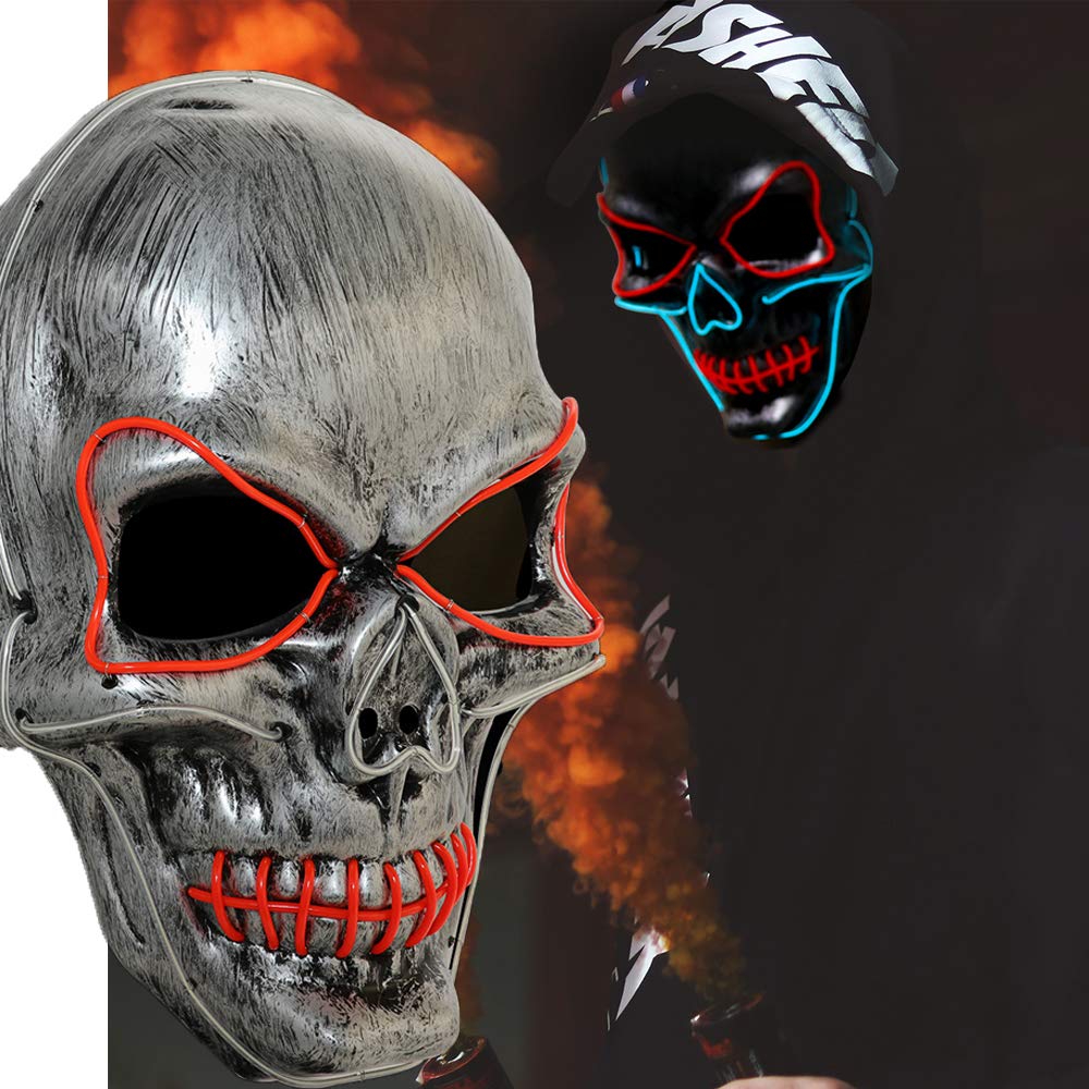 Halloween Scary Mask Cosplay Skull Led Costume Mask EL Wire Light up for Halloween Festival Party