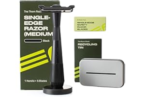 Leaf Shave | Leaf Thorn Razor Set, Includes Twig Razor, Matching Stand, 50-Pack Single-Edge Blade Refills, and Blade Bank - Black