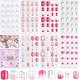 SAVILAND 168Pcs 7 Pack Press on Nails for Kids Children Fake Nails Stick on Nails Pre-glue Full Cover Glitter Gradient Color Star Short Acrylic Nail Tips Nail Art Christmas Easter Gifts for 8-12 Year