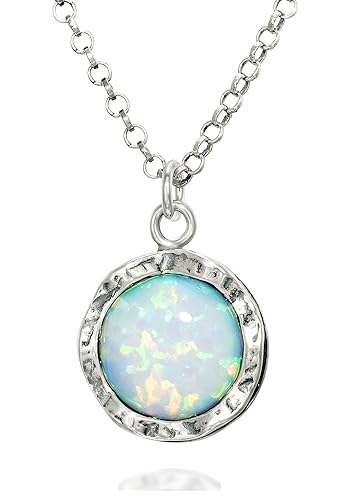 Schimmernde Halskette, 925 Sterlingsilber, mit rundem, künstlichem weißem Opal, 45,7 cm + 10,2 cm Verlängerung