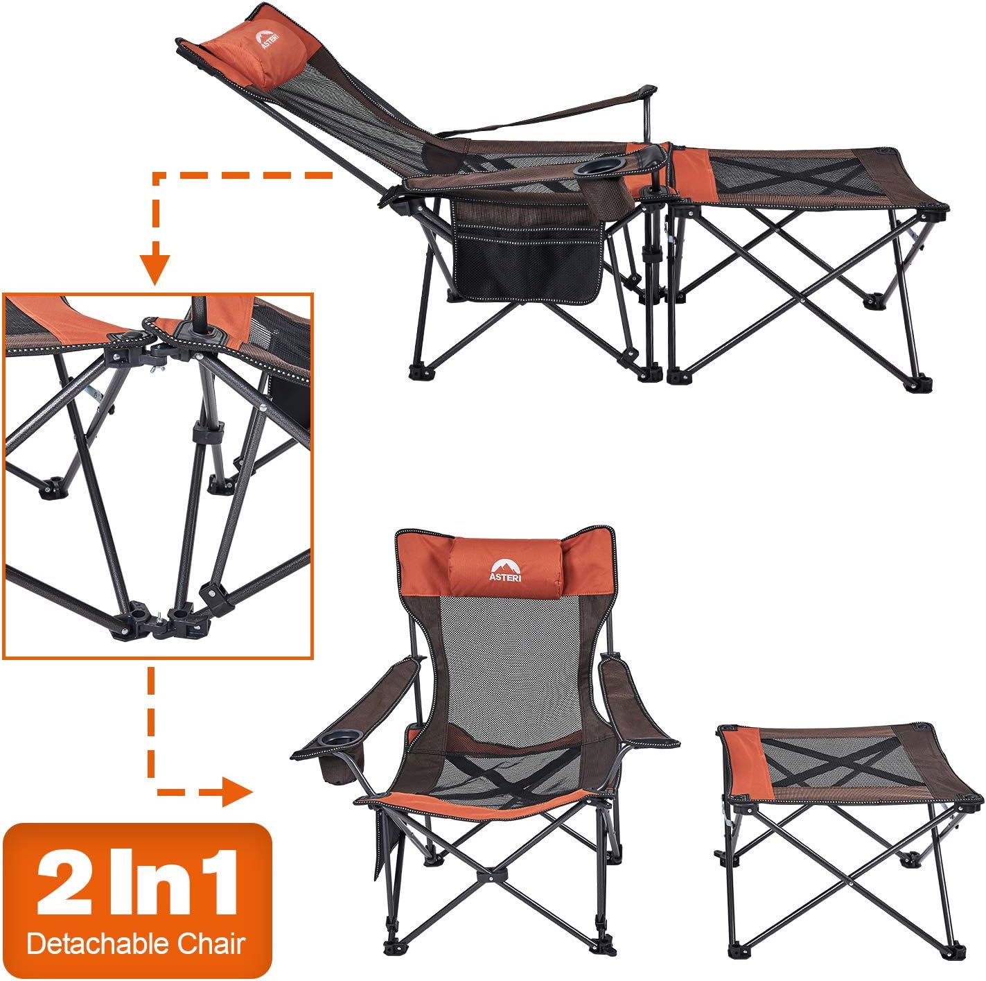 XGEAR Camping Chairs Folding Reclining Portable Chair with Cup Holder