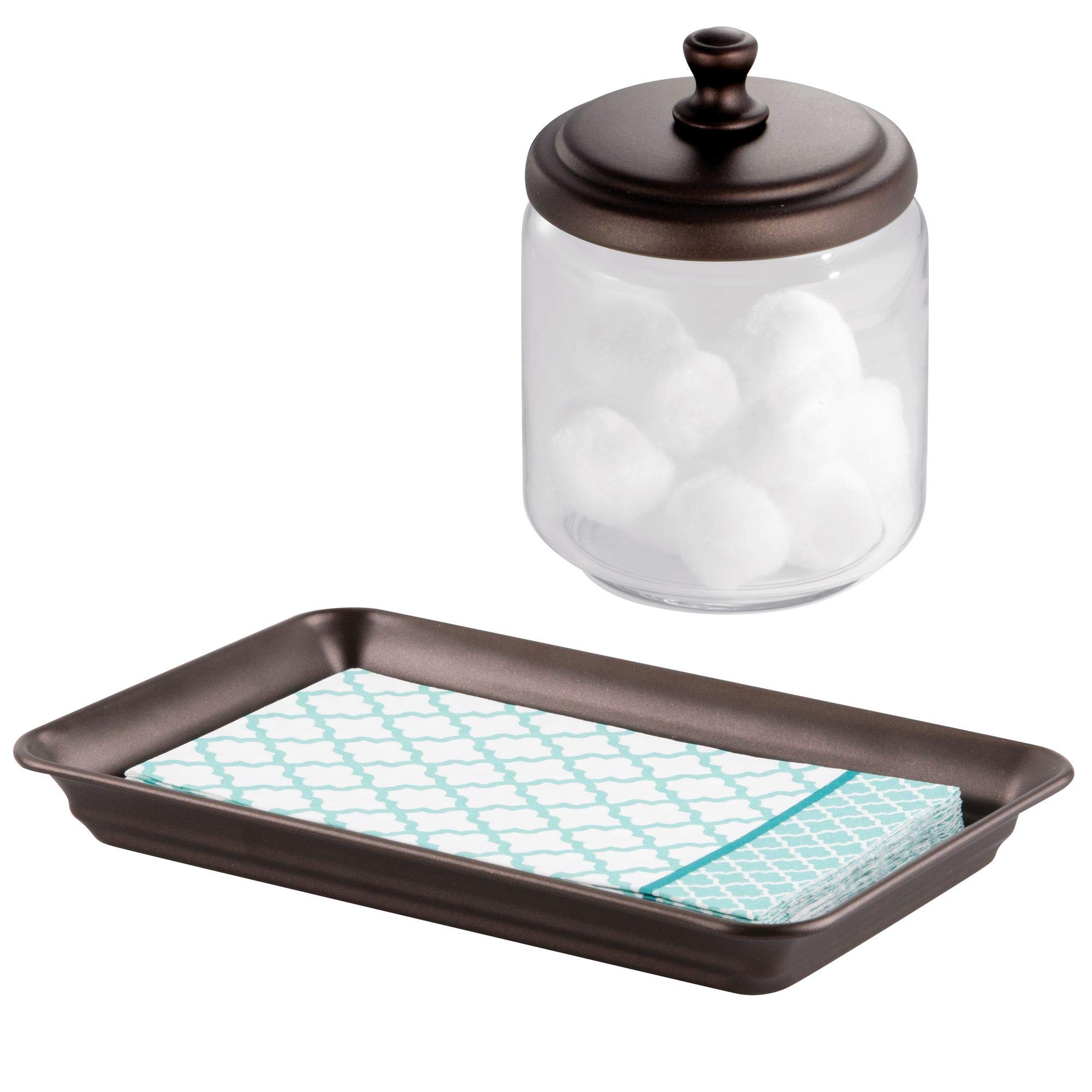 MetroDecor mDesign Glass Apothecary Jar and Guest Towel Tray for