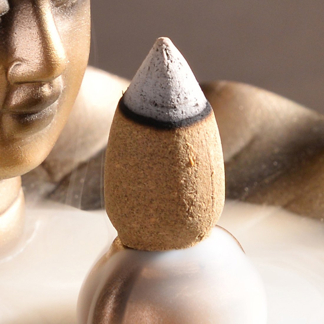 Incense Burner Backflow Set Mixed Aromatherapy Tower Cones Sticks Holder Ceramic Waterfall Buddha Monk Ash Catcher -IN007 Red (70 Variety Cones& Holder)