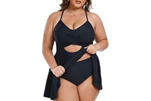 AOVDE Women's Plus Size Swimsuits: Tankini Swimdress 2 Piece Bathing Suits Flowy Swim Dress with Shorts
