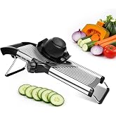 5‑in‑1 Adjustable Mandoline Slicer, Stainless Steel Vegetable Cutter | Ultra Sharp Blades, Non‑Slip Base, Safety Food Holder Included, Julienne Slicer &amp; Shredder for Potato, Onion, Cabbage