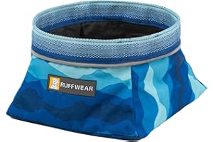 Ruffwear, Quencher Collapsible Dog Bowl, Packable Food & Water Bowl with Waterproof Lining, Water-Resistant Shell, & Reflective Trim, Lightweight, 4.2 Cups (1 L), Coastal Mountains, Medium