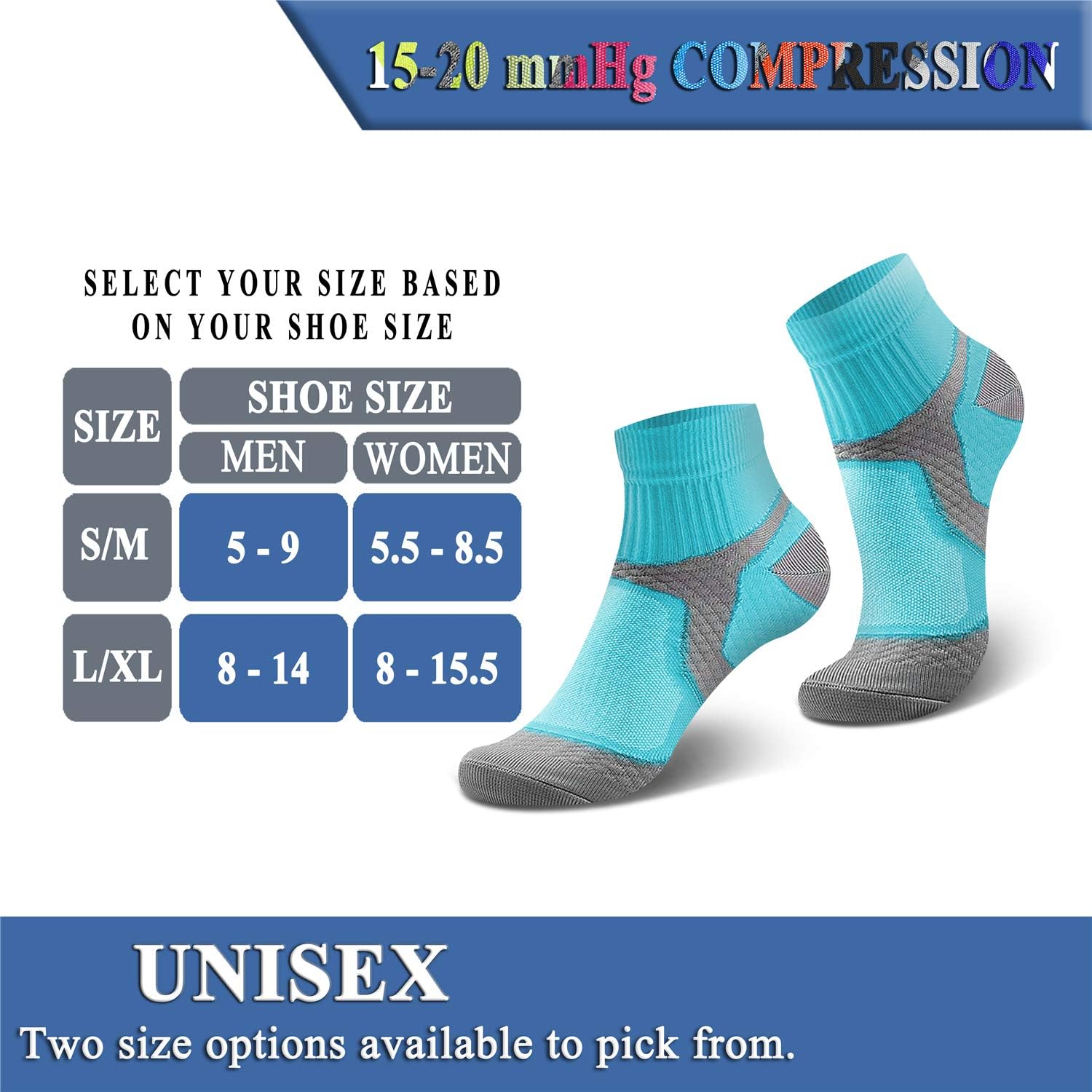 QUXIANG Compression Socks for Women & Men Circulation 3/6/7 Pairs Arch Ankle Support 15-20 mmHg Best for Running Cycling: Clothing