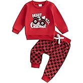 BeQeuewll Baby Boy Christmas Outfit Long Sleeve Letter Print Sweatshirt Pants Set 2Pcs Toddler Boy Christmas Outfits Winter