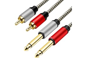 2x6.35 mm to 2RCA Cable,Dual 1/4 inch TS Stereo Jack Male to 2 RCA Male Stereo Audio Cable Splitter Adapterwith PVC Shelled H