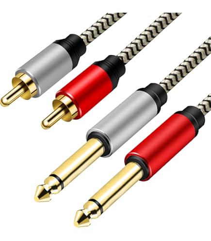 Dual 1/4 inch 2 x 6.35mm TS Mono Male Jack to Dual RCA Male Audio