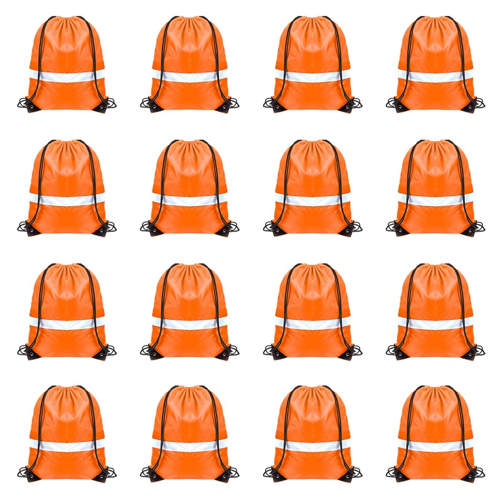 Photo 1 of Drawstring Backpack with Reflective Strip, Backpacks Bulk String Bag Backpack Cinch Sack Bag for Gym Sport Trip Drawstring Backpack for Sport, Traveling, Team (16Pcs, Orange)