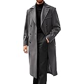 Runcati Mens Trench Coat Notch Lapel Double Breasted Peacoat Wool Blend Casual Long Overcoat