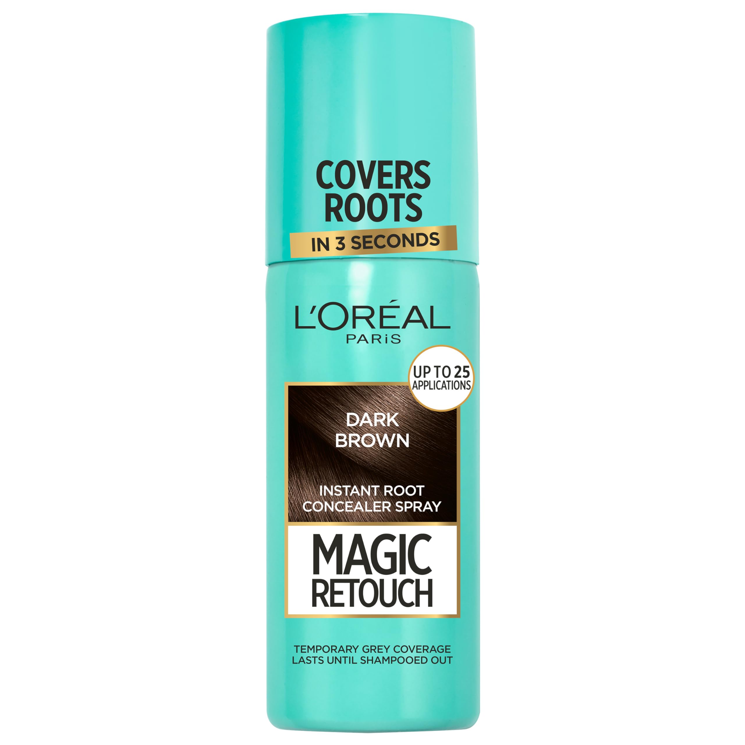 L'Oréal Paris Dark Brown Magic Retouch Hair Colour Root Concealer Spray (75ml), Instant 100% Grey Coverage & Flawless Blend, Quick & Easy Application