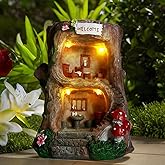 BEXLEYBAY Solar Light Gnome Fairy Garden House for Outside, Big Size Fairy Miniature Buildings Accessories House Sculptures for Outdoor Garden Patio Lawn Path Decorations, 8" Tall