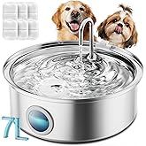 oneisall Dog Water Fountain for Large Dogs,7L/230oz/1.8G Stainless Steel Dog Fountain Super Quiet with Triple Filtration,Great for Large Dogs (PWF002 Dog Fountain +6Sets Filters)