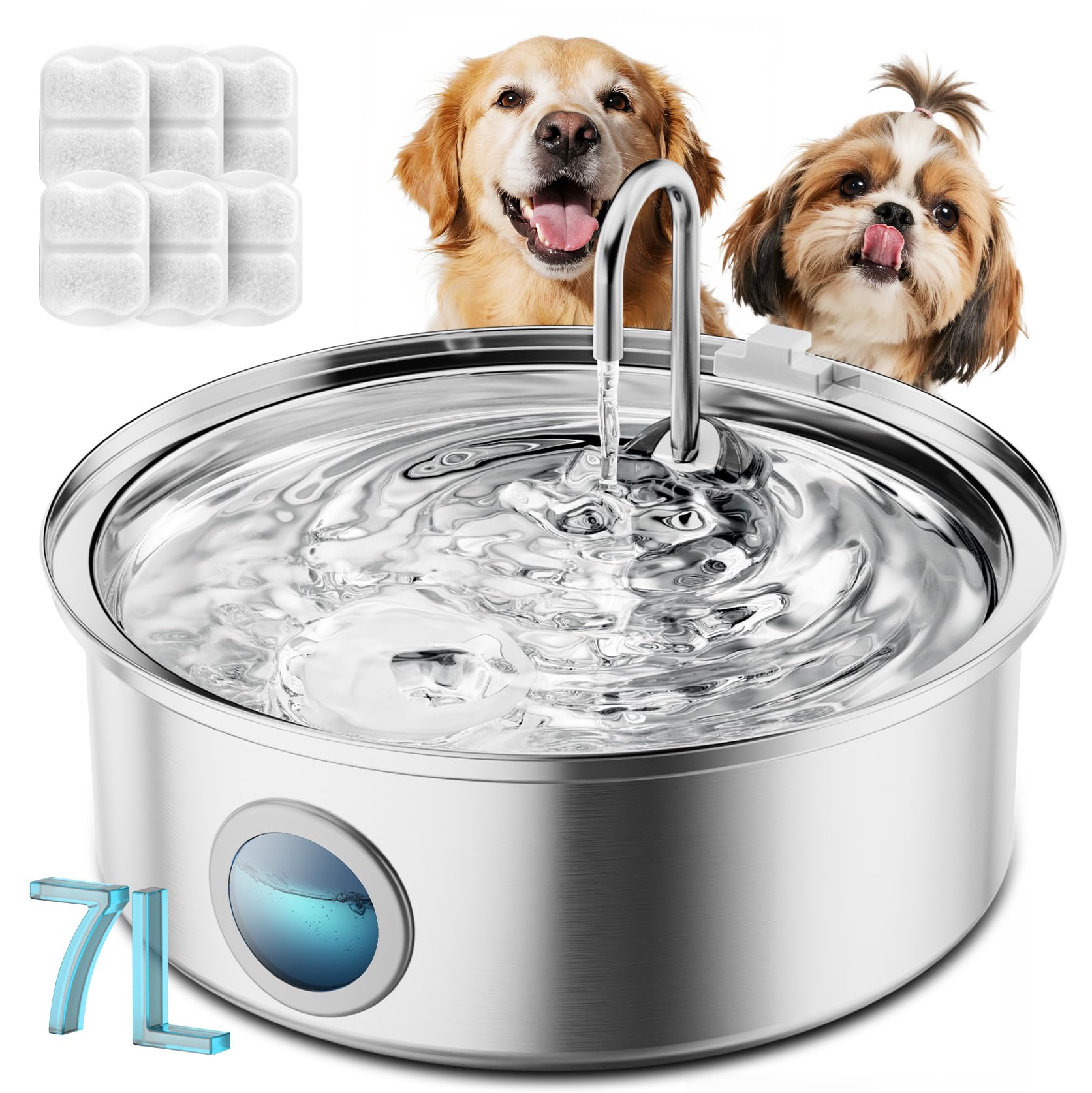 Photo 1 of oneisall Dog Water Fountain for Large Dogs,7L/230oz/1.8G Stainless Steel Dog Fountain Super Quiet with Triple Filtration,Great for Large Dogs (PWF002 Dog Fountain +6Sets Filters)