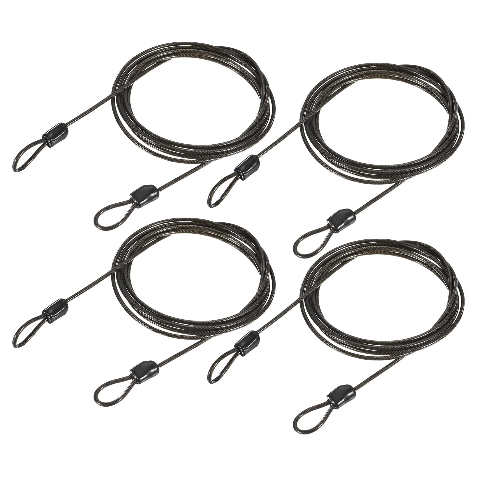 M METERXITY 4 Pcs Security Cables - Plastic Coated Steel Locking Rope Apply to Outdoor/Bicycle/Travel (2.5mmx2m, Black)