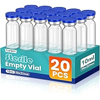 10ml Sterile Vials with Self Healing Injection Port and Sealing Cap, Glass Sterile Vials for Injections (20 Pack)