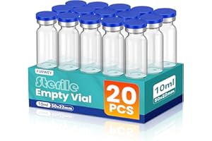 FURWEY 10ml Sterile Vials with Self Healing Injection Port and Sealing Cap, Glass Sterile Vials for Injections (20 Pack)