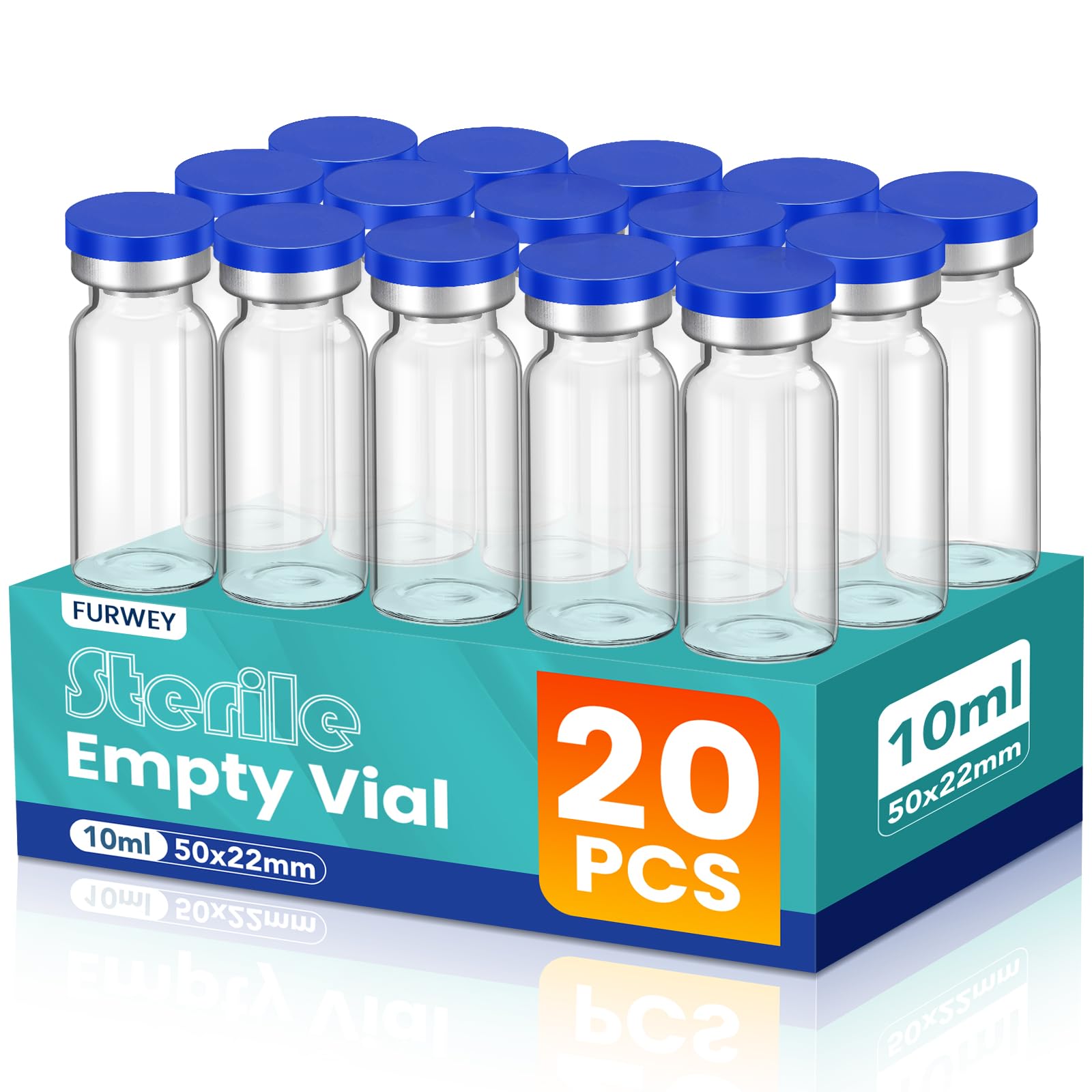 Photo 1 of 10ml Sterile Vials with Self Healing Injection Port and Sealing Cap, Glass Sterile Vials for Injections (20 Pack)