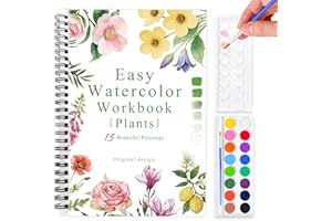 SLWBZ Watercolor Workbook Flower Plants, 15 Different Patterns of Original DIY Designs, 16 Color Watercolor Paint Plates with Palette and Brush, Beginner-Friendly Watercolor Workbooks, Plants