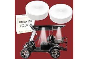 MADSON GOLF 2-Pk Universal Golf Cart Roof Stick On Anywhere One Touch LED Light fits Club Car, Onward, Precedent, EZGO, Yamaha, Garia carts, AAA Battery Powered Puck Designed for Golf cart use, Great Golf Gifts