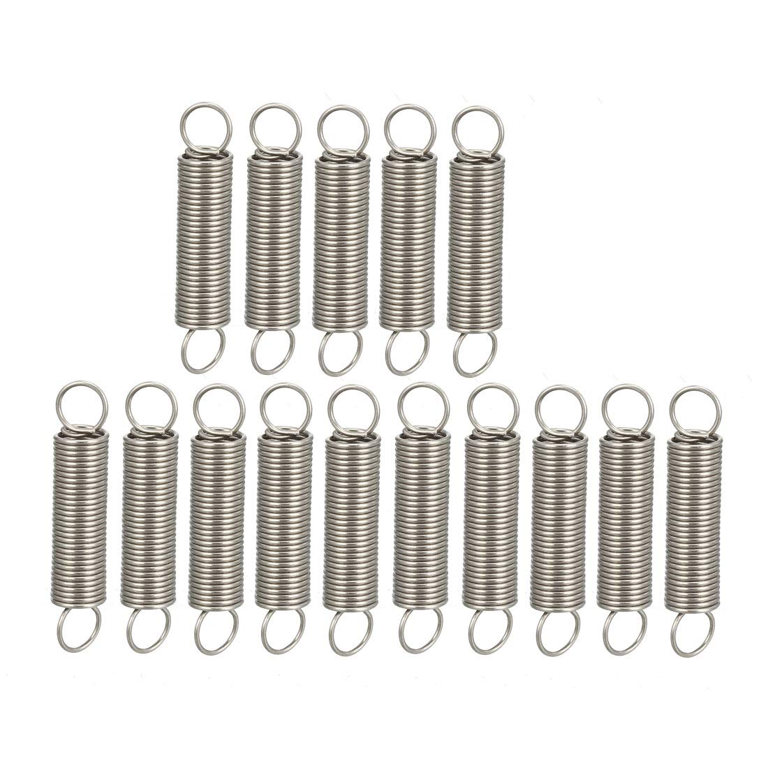 sourcing map Extended Compressed Spring Wire Diameter 0.02", OD 0.16", Free Length 0.98" Stainless Steel Small Dual Hook Tension Spring for Machinery Construction Industrial 15pcs