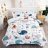 XYNHML Kids Turtle Comforter Set Twin Beach Theme Dolphin Starfish Seaweed Bedding Set Sea Animal Octopus Reptile Bed Set with 2 Pillowcases for Boys Girls Room Decor