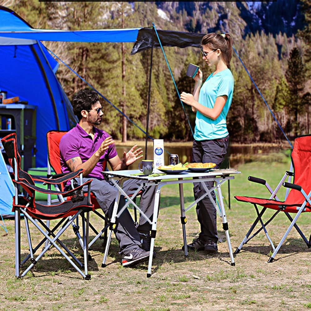 Portal Outdoor Folding Portable Picnic Camping Table with Adjustable Height Aluminum Roll Up Table Top Mesh Layer : Sports & Outdoors