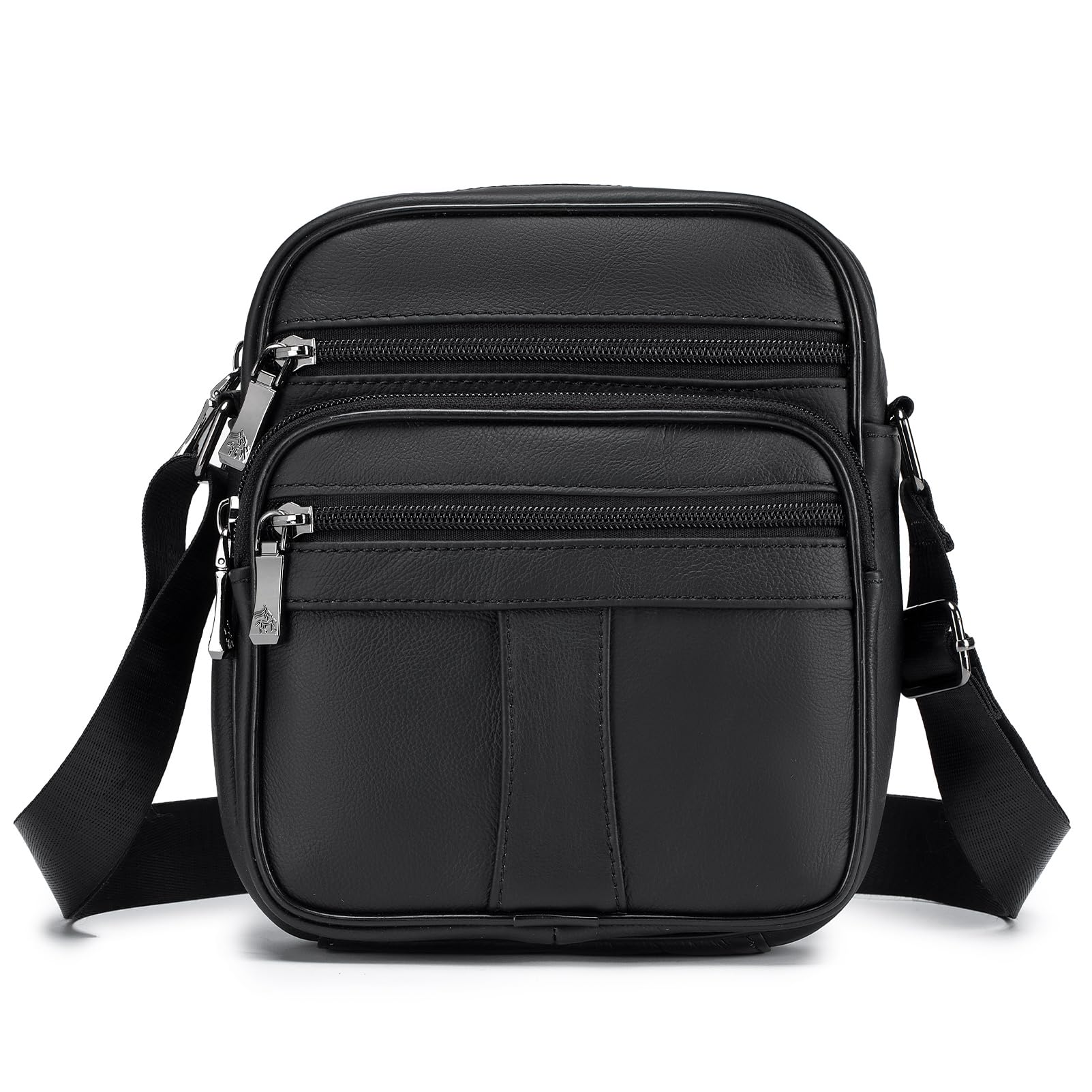 BAGZY Men's Genuine Leather Small Crossbody Bag Men Shoulder Bag Business Bags Backpacks Travers Bags Handbags Travel, B009-Black, 21 x 17 x 8 cm, shoulder strap