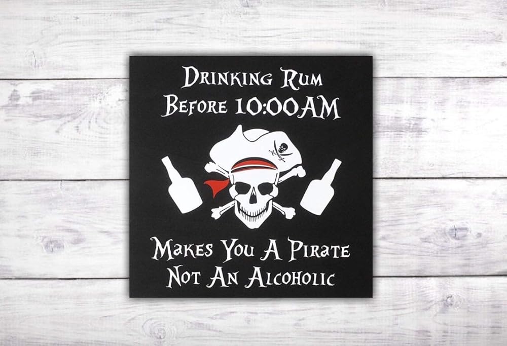 Drinking Rum Pub Sign Skull Cross Bones Wood Bar Sign