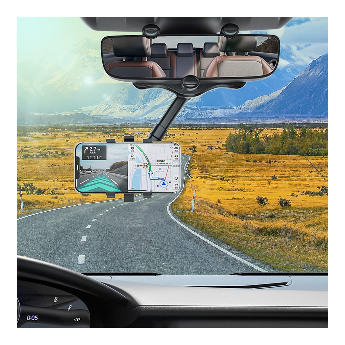 CGEAMDY Car Phone Holder Mount for Rearview Mirror, Multifunctional Rotatable and Retractable Cell Phone Holder, 360° Rotation Adjustment Mobile Phone Stand Cradle for All Mobiles & Vehicles