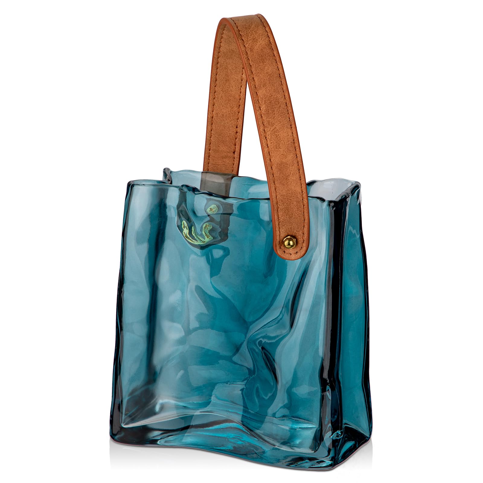 Hollyone 17cm Thickened Glass Vase for Flowers, Blue Flower Vase for Room Decor Aesthetic, Unique Vases with Handle for Wedding, Living Room, Mantel, Shelf, Home Decor, Bedroom, Kitchen Decorations