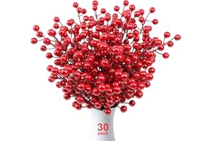 Mklsit 30 Pack Artificial Red Berry Stems, 8.2 Inch Christmas Berry Picks Holly Berries Branches for Christmas Tree Decorations DIY Crafts Wreath Decor
