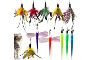ACCELEAH Cat Toy Fishing Pole Attachments Cat Toy Wand Refills,Cat Teaser Toy Refills Cat Fishing Pole Toy attachments Dragonfly Worm Refill for Cat Indoor Toy (11Pcs（Feathers+Dragonfly+Worm）)
