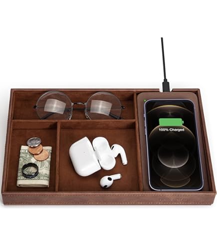 Amazon.com: Baoyun Leather Valet Tray Organizer Nightstand Dresser Top Box  Edc Tray with 5 Compartment for Men&Women : Clothing, Shoes & Jewelry