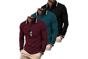 ZITY 3 Pack Men Polo Shirts Long Sleeve with Pocket Golf Shirts Shirts for Men Casual Work Athletic Collared T-Shirts