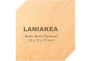 LANIAKEA 6PCS 1/2" x 12" x 12" Baltic Birch Plywood Sheets, B/BB Grade, Ideal for DIY Crafts, Woodworking, Laser Cutting